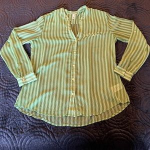Green/Yellow Herringbone Semi-sheer Shirt